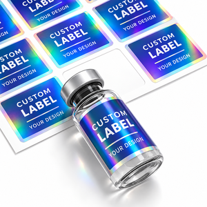 Custom <b>Holographic</b> <b>Vinyl</b> Bottle Label Stickers with Iridescent Blue Printing - Product Image 4
