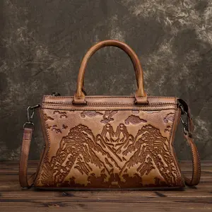 new arrivals embossed landscape genuine leather ladies hand bags luxury handbags for women