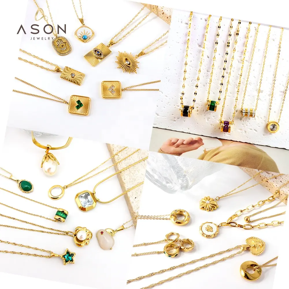 Ason produsen kristal baja tahan karat 18K kalung liontin Fashion lapisan emas perhiasan wanita kalung rantai jumlah besar tahan air