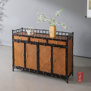 Bamboo Tea Cabinet Lacquered Bamboo <b>Storage</b> <b>Sideboard</b> Chinese Style Display Cabinet - Product Image 1