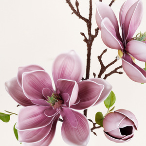 Fleur artificielle de magnolia, branche unique, 100 cm de long, décoration de mariage, matériau en mousse, rose et blanc, arrangement floral - Product Image 2