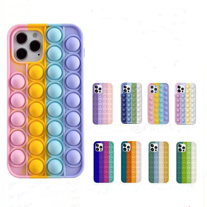 UNIMOR 2021 Newest 3d Silicone Rainbow Cyan 11 12 XR Cactus Push Bubble Toy Fidget Pop It Phone Case For Iphone Cases