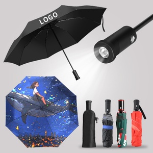 2026 Hot Selling LED Lighted 3-Fold Windproof Iron <b>Frame</b> Automatic Opening/Closing Flashlight Umbrella with UV Protection - Product Image 2