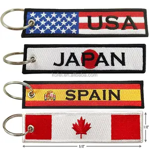 定制美国日本西班牙加拿大国旗刺绣钥匙扣