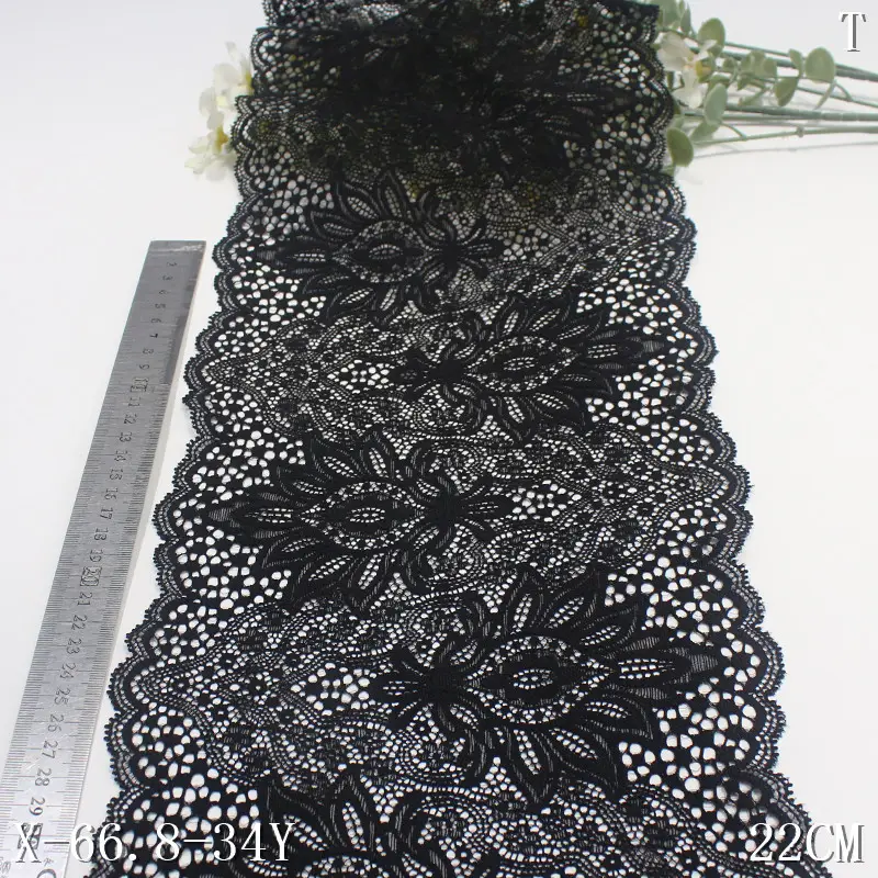 अधोवस्त्र ब्रा थोक के लिए उच्च गुणवत्ता वाले OEM 22 सेमी काले लोचदार फीता ट्रिम फैब्रिक