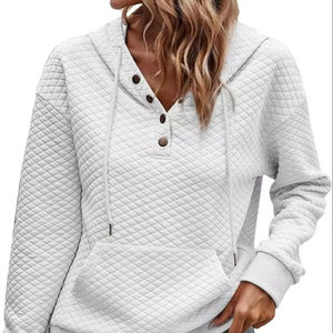 Women's <b>Hoodies</b> Casual Long Sleeve <b>Quilted</b> Half Button Drawstring Hooded Sweatshirt camo hoodi streetwear - Product Image 1