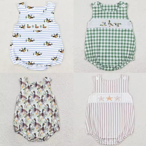 Nuevo Conjunto de Ropa para Bebé Niño, Estilo Boutique, con Bordado de Pato Mallard a Cuadros, Mameluco sin Mangas para Verano - Product Image 1