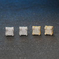Anting-anting stud hip-hop Eropa Amerika terlaris, bertabur zircon mikro, unisex, trendi, berlapis emas, kuningan, geometris
