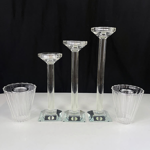 Offre Spéciale – Ensemble de 3 Chandeliers en Cristal Poli à la <span class=keywords><strong>Main</strong></span> avec Abat-jour en Verre pour Centre de Table de Mariage - Product Image 5