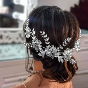 Silver Leaves Tiara Bride Wedding Headband Hollow Hair Accessories Rhinestone Hairpin Crystal Bridal Wedding Headwear Headband