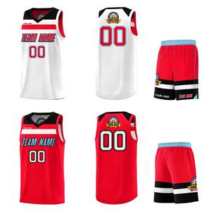 ชุดบาสเก็ตบอลแบบสปอร์ตสองด้านลายเฉือนสีแดงขาวแบบกำหนดเอง - Product Image 2