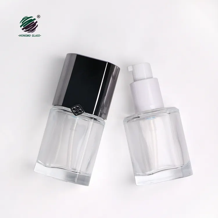 Pompa Serum botol minyak rambut emulsi 30ml botol Foundation kaca perawatan kulit kosmetik dengan pompa perawatan putih
