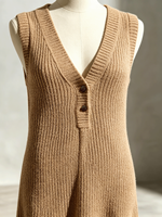 Damen Ärmelloses V-Ausschnitt Geripptes Strick-Maxikleid Halb-Knopfleiste Figurbetont Gestricktes Sexy Club-Kleid mit Aussparungen Langes Lässiges Strickwestenkleid