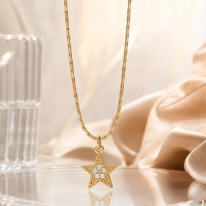 yunnique Women's 18K Gold Plated Star Pendant Necklace With Zircon Inlay For Gift Leisure Wear - Product Image 3