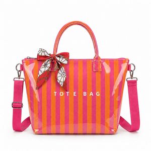 Bolsa de Mano Personalizada Impermeable de PVC con Rayas, Bolsos de Hombro con Cremallera, Bolsa Cruzada Portátil de Gran Capacidad, Bolsos de Viaje para Mujer - Product Image 1