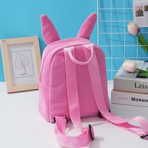 Velvet School Bag with Bunny Ears Trendy Striped Pattern for <b>Children</b> and Teens - Product Image 3