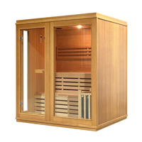 Promotion : Sauna finlandais traditionnel 4 personnes en bois de pruche, avec bancs doubles et chauffage électrique