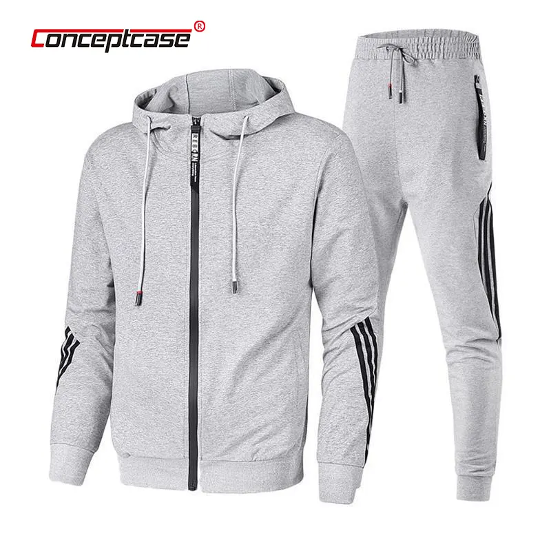 Drop Shipping Cheap Oem Wholesale High Quality Tracksuit Men Thicken Fleece 2 Piece Plain Hoodies Men Zipper Tracksuit Set