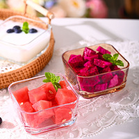 Bol à dessert carré en verre avec revêtement plastique, design minimaliste et écologique, bol de dégustation de crème glacée tendance pour les entreprises
