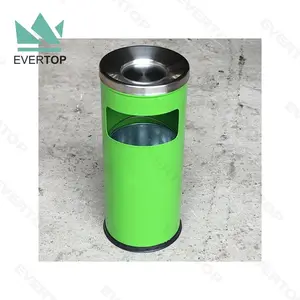 DB-35J Ashtray-Top Dustbin Round Waste Office Bin Trash Can Stainless Steel Dustbin Commercial Trash Can Black Red Green 4 Gal