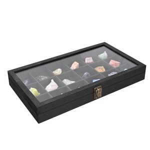 Wood Jewelry Storage <b>Box</b> With <b>Glass</b> Lid 15 Compartments For Bracelets Earrings Rings Necklaces Rustic Style Display Case - Product Image 3
