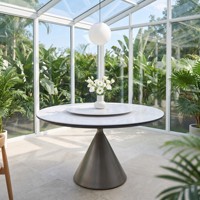 Table à manger ronde de luxe en marbre blanc poli sur mesure pour cuisine moderne, villa, hôtel, appartement