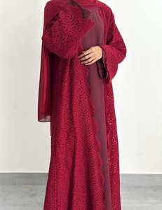 Robe Abaya Modeste à Dentelle Découpée sur Mesure Loriya, Ouverte sur le Devant, pour Femmes Musulmanes, Mode Islamique de Dubaï - Product Image 1