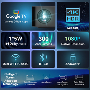 <span class=keywords><strong>Proyector</strong></span> LED Portátil con Android 11, 1080P, 3000 Lúmenes, Sonido Estéreo HIFI, WiFi 6 de Doble Banda, AirPlay, <span class=keywords><strong>Chromecast</strong></span>, <span class=keywords><strong>para</strong></span> Noches de Cine al Aire Libre - Product Image 2