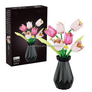 Rosa tulipanes flor modelo bloques de construcción conjunto 3D ramo ladrillos DIY niños juguetes decoración del hogar adultos para niñas regalos del día de vacaciones - Product Image 6