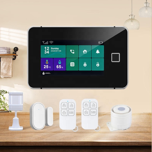 New Screen Touch Home Security Tuya Smart WiFi Fingerprint GSM Alarm System with Temperature Humidity Display
