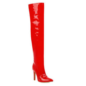 thigh high red flat boots