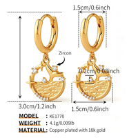 Boucles d'oreilles clous en alliage de cuivre plaqué or 18 carats, thème océan, animaux marins variés, zircon, cadeau tendance pour femme
