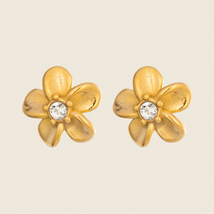 Boucles d'oreilles clous fleur en zircone cubique, acier inoxydable plaqué or 18 carats PVD pour femme, luxe, fraîcheur, douceur, chic, tendance, usage quotidien - Product Image 1