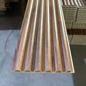 Papan dinding PVC kayu Interior 3D setengah bundar pencahayaan Panel bergalur