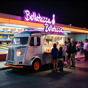 Remorque Commerciale Personnalisée avec Zone <span class=keywords><strong>de</strong></span> Service pour Cheese Burgers, Station <span class=keywords><strong>de</strong></span> Glaces Sundae pour Marché Nocturne Rétro - Product Image 1