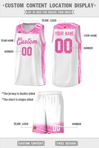 Combinaison de basket-ball pour adulte, uniforme imprimé blanc et rose respirant, ensemble grande taille - Product Image 4