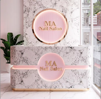 Meilleures ventes : Bureau d'accueil moderne de luxe avec éclairage LED, design circulaire en bois, pour salon de beauté et salle de sport, couleur personnalisable disponible