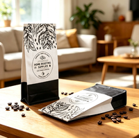 Sachet d'emballage de café en papier kraft personnalisé avec fermeture thermoscellable pour grains de café entiers et haricots noirs, avec lien métallique