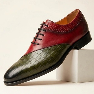 Chaussures habillées en cuir pour hommes, style Oxford, à talon bas, respirantes, avec blocs de couleur, grandes tailles 38 à 47 - Product Image 1