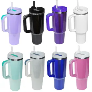 Gobelet 40 oz avec poignée et paille, tasse à café de voyage isolée, bouteille d'eau isolée réutilisable en acier inoxydable