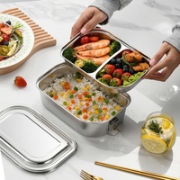 Boîte à bento rectangulaire à double étage en acier inoxydable 304 personnalisable avec compartiments et fermeture hermétique