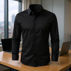 Chemise habillée slim fit pour homme, manches longues, noire, extensible, infroissable, pour affaires, cérémonies et mariages - Product Image 2