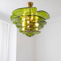 Lampe suspendue moderne en verre soufflé à la main vert clair, luminaire suspendu, lustre pour salon, salle à manger, 220V