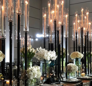 Candélabres à 9 bras en métal noir pour centres de table de mariage, décoration, chandeliers pour mariage - Product Image 1