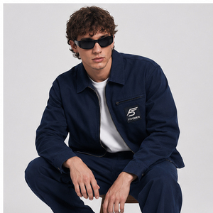 Chaquetas de Mezclilla Bordadas de Algodón de 12 oz, Estilo Casual Vintage, Chaqueta de Trabajo Extra Grande <span class=keywords><strong>para</strong></span> Mecánico, Chaqueta de Trabajo Personalizada <span class=keywords><strong>para</strong></span> Hombre, Color Azul Marino - Product Image 5