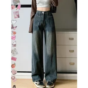 Retro Wide Leg Pants High Waisted Loose 2023 Autumn Skinny Pantalones Plus Fleece Colombianos Straight Leg Jeans For Women