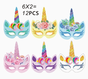 หน้ากากธีมยูนิคอร์นสำหรับเด็ก ทำจากกระดาษแข็งสีขาว 350 แกรม พร้อมสายคล้องคอ สำหรับงานปาร์ตี้วันเกิด DIY  งานฝีมือ 12 ชิ้น - Product Image 1