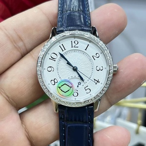 Reloj Mecánico Automático de Lujo para Mujer con Bisel de Diamantes, Correa de Cuero Azul, Elegante Reloj de Pulsera - Product Image 1