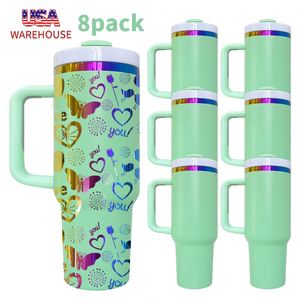 8Pack Custom H2.0 <b>40Oz</b> Rainbow Plated Stainless Steel <b>Tumbler</b> <b>With</b> <b>Handle</b> for Laser Engraved Logo 3D Printing Design - Product Image 1