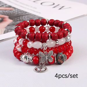 Vintage Boho Schmuck Acryl Perlen Schmetterling Elefant Mode Charm Armband mit Anhängern für Mädchen - Product Image 4